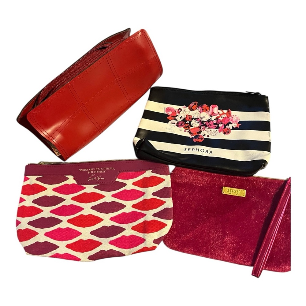 Makeup cosmetic zip bag collection Sephora Estée Lauder Red Black Pink 4 pc